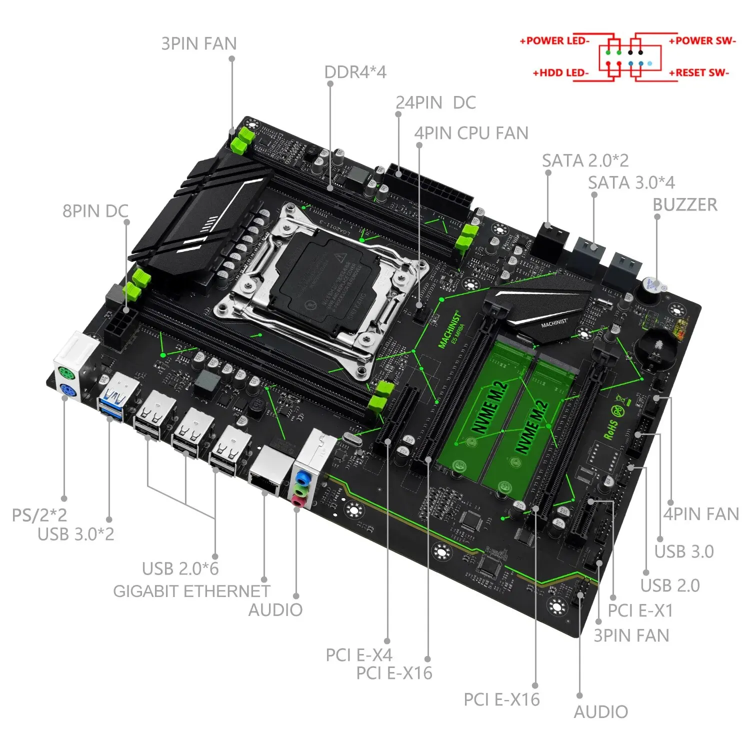 MACHINIST E5 MR9A V1.0 X99 Suporte para placa-mãe LGA 2011-3 Xeon E5 V3 ...