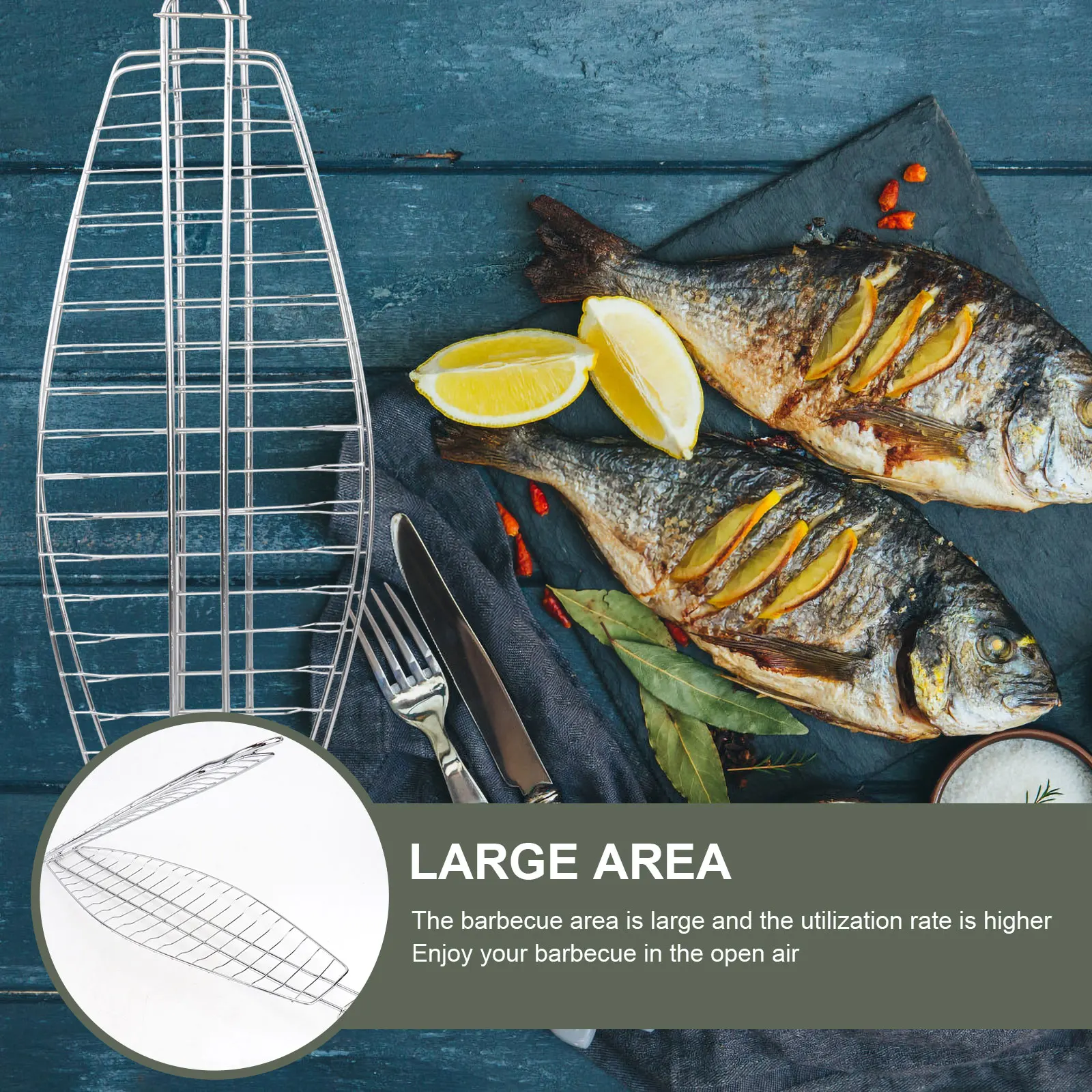 

Fish Grill Basket with Hook Non-stick Mesh Grilled Fish Barbecue Clip Net Outdoor Barbecue Tool (Silver 44x15cm)