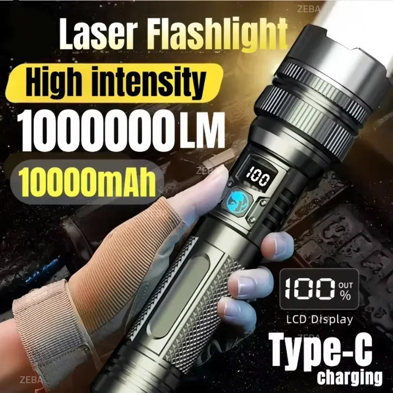 Hot 2026 1000000LM Super Bright LED Flashlight Rechargeable USB-C Digital Display IPX8 Waterproof Long Lasting Camping Emergency
