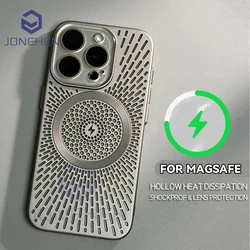 Luxury Heat Dissipation Hollow For Magsafe Case For iPhone 15 14 13 12 16 Pro Max Titanium Magnetic Wireless Charge Thin Cover