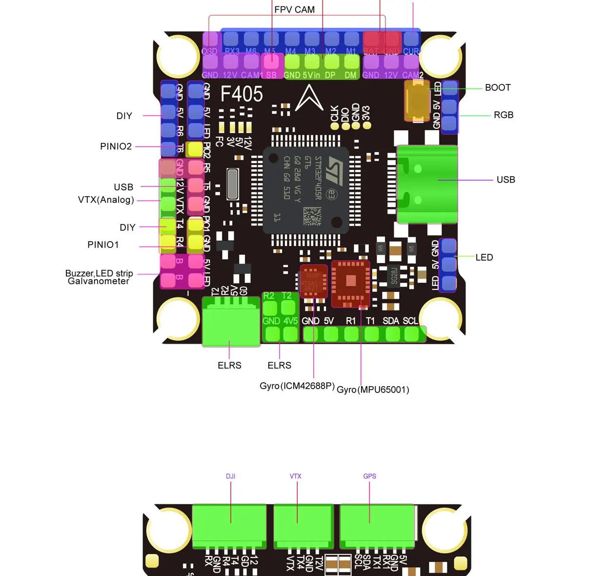 DAKEFPV F405 55A Stack 30,5X30,5mm ICM42688P BLS55A 4in1 ESC 3-6S FC&ESC INav Betaflight Konfigurierbar – Detail 22