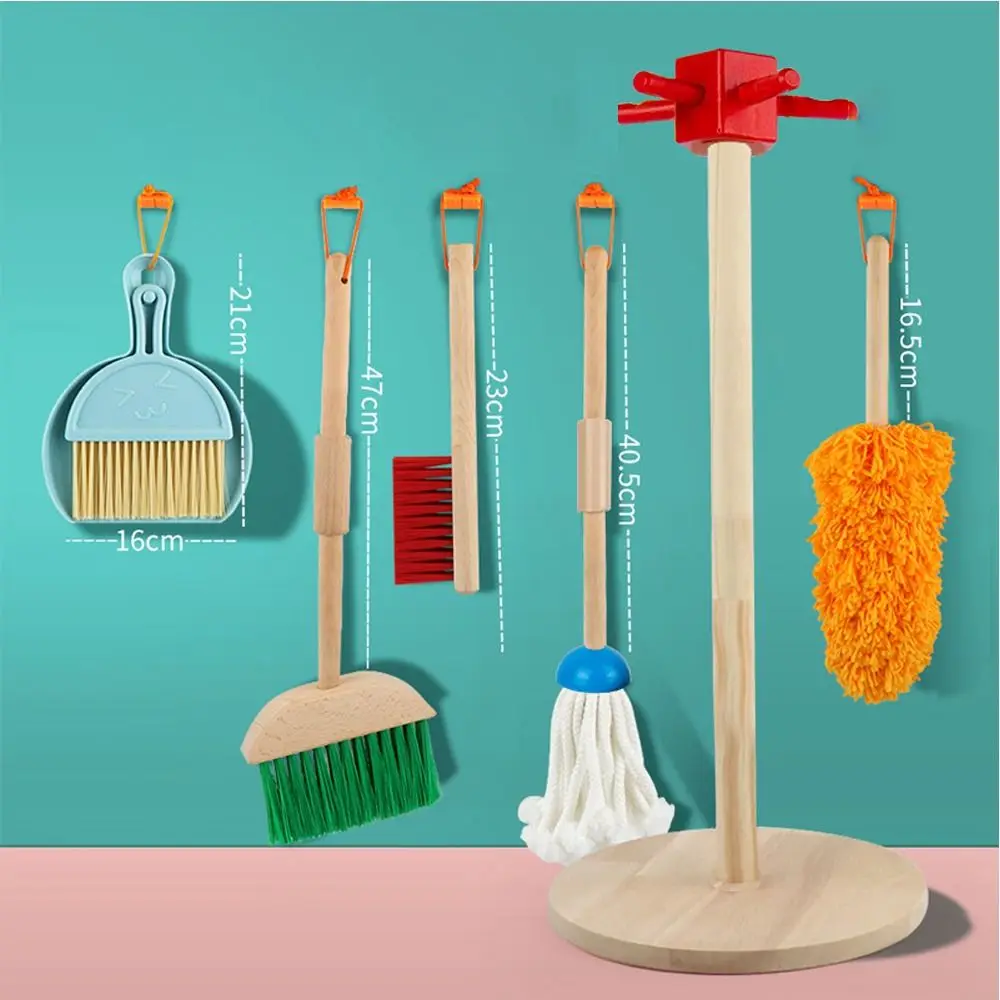 6PCS Pretend Montessori Wooden Cleaning Set Housekeeping Detachable House keeping Toy Wooden Broom Cleaning Tool Kids