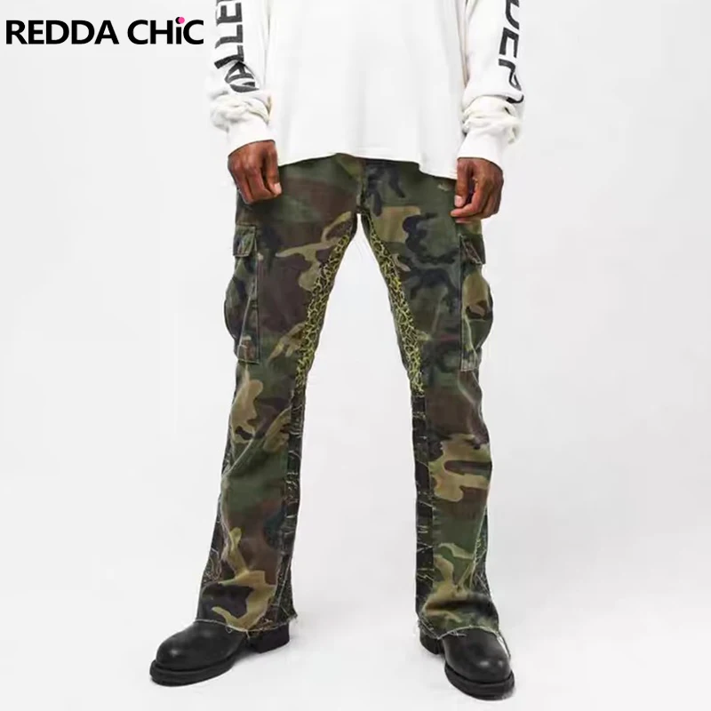 

REDDACHIC винтажные камуфляжные джинсы-карго мужские потертые повседневные широкие джинсовые брюки с карманами в стиле Харадзюку Y2k уличная одежда