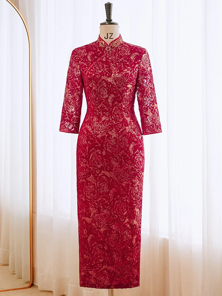 

Ele Mid-Length Wedding Guest Dr Vintage Sle Embroidered High Slit for Mother of the Bride Summer New Arrival