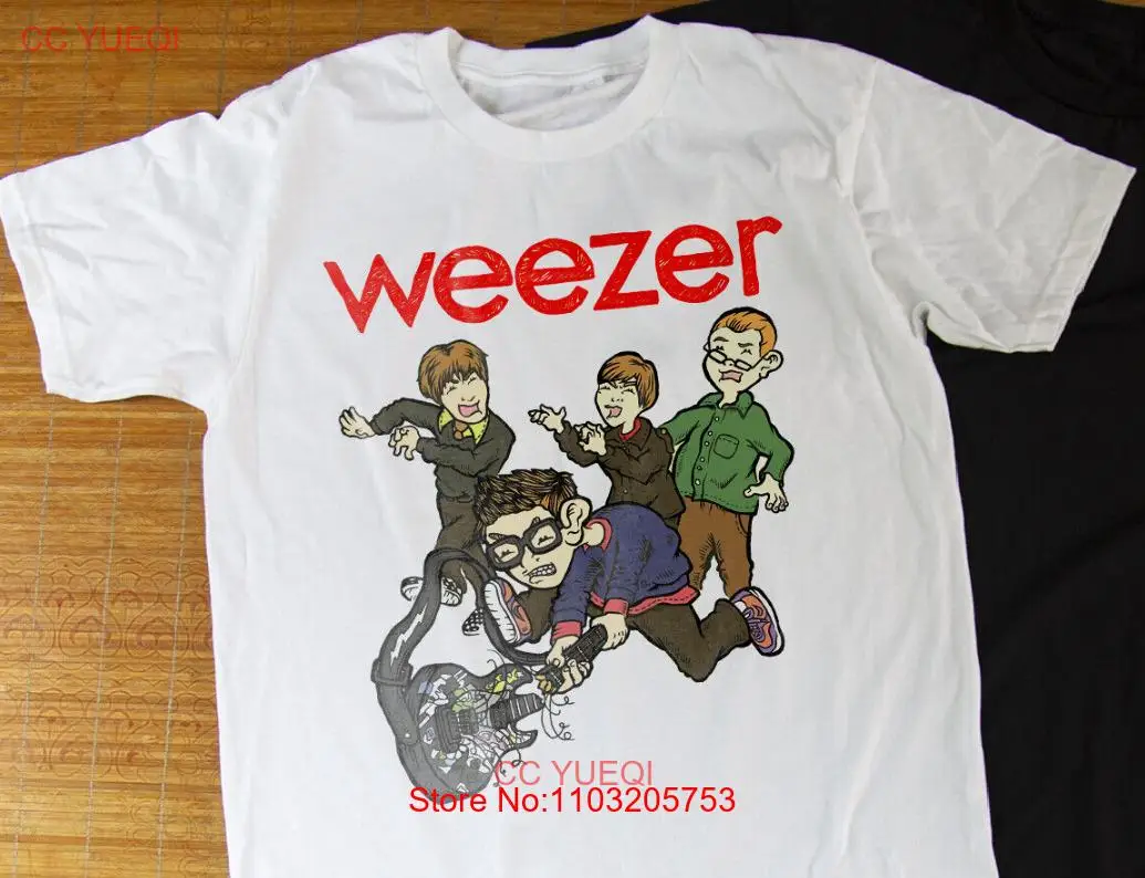 Vtg Weezer Band мультяшная Тяжелая хлопковая белая полноразмерная РУБАШКА УНИСЕКС MM1500