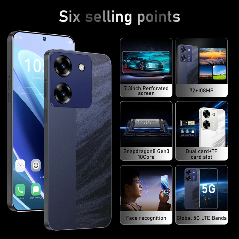 هاتف ذكي جديد 7800 مللي أمبير في الساعة 16 + 1 تيرا بايت 2025 M7 Pro بشاشة 7.3 بوصة 72 + 108 ميجابكسل ثنائي الشريحة 5G هاتف محمول Android14 الهواتف المحمولة Snapdragon8 gen3