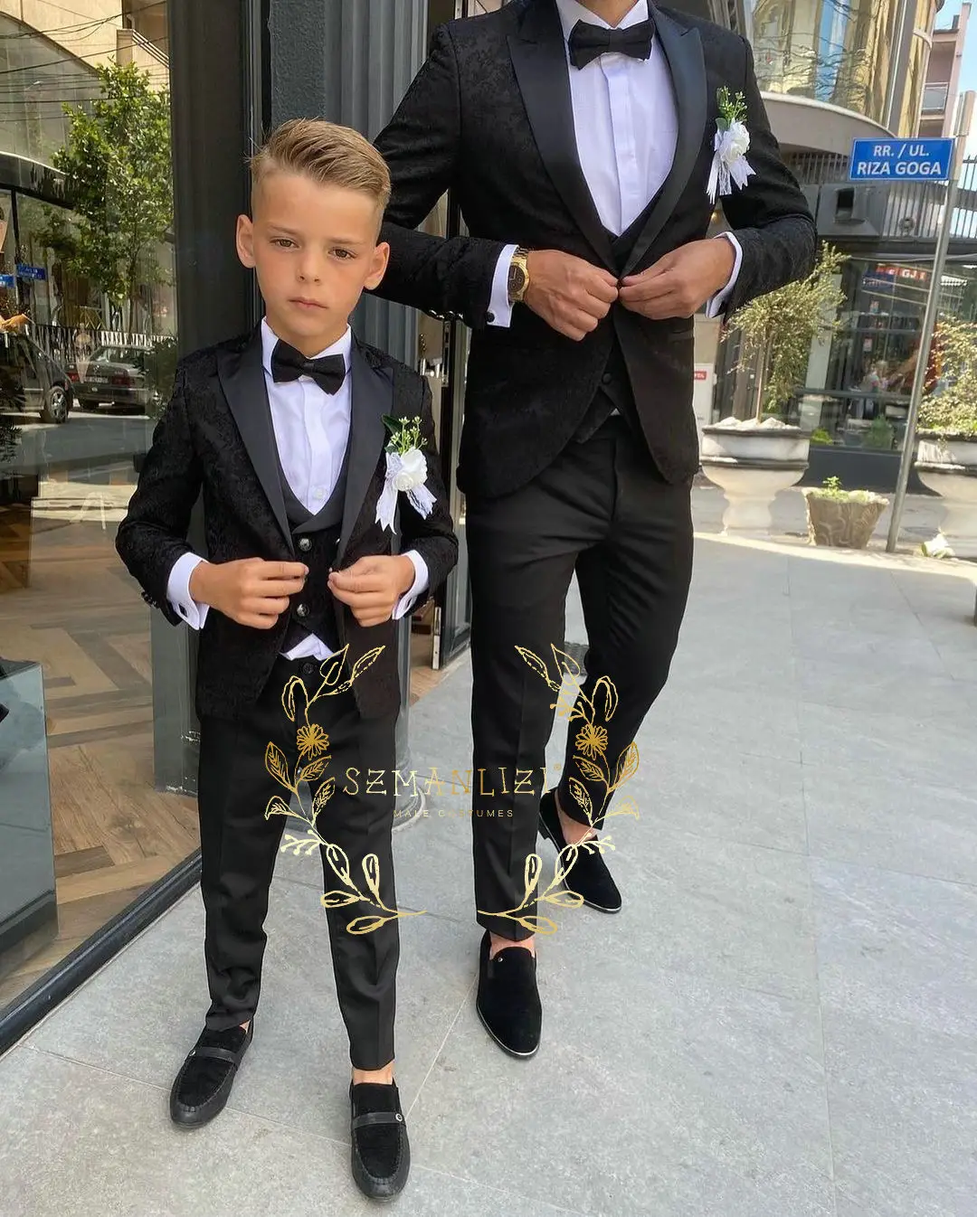 

Little Boy Suit 3 Piece Formal Jacquard Blazer Pants Vest Child Wedding Tuxedo Kids Jacket Set костюм для мальчика Peaked Lapel