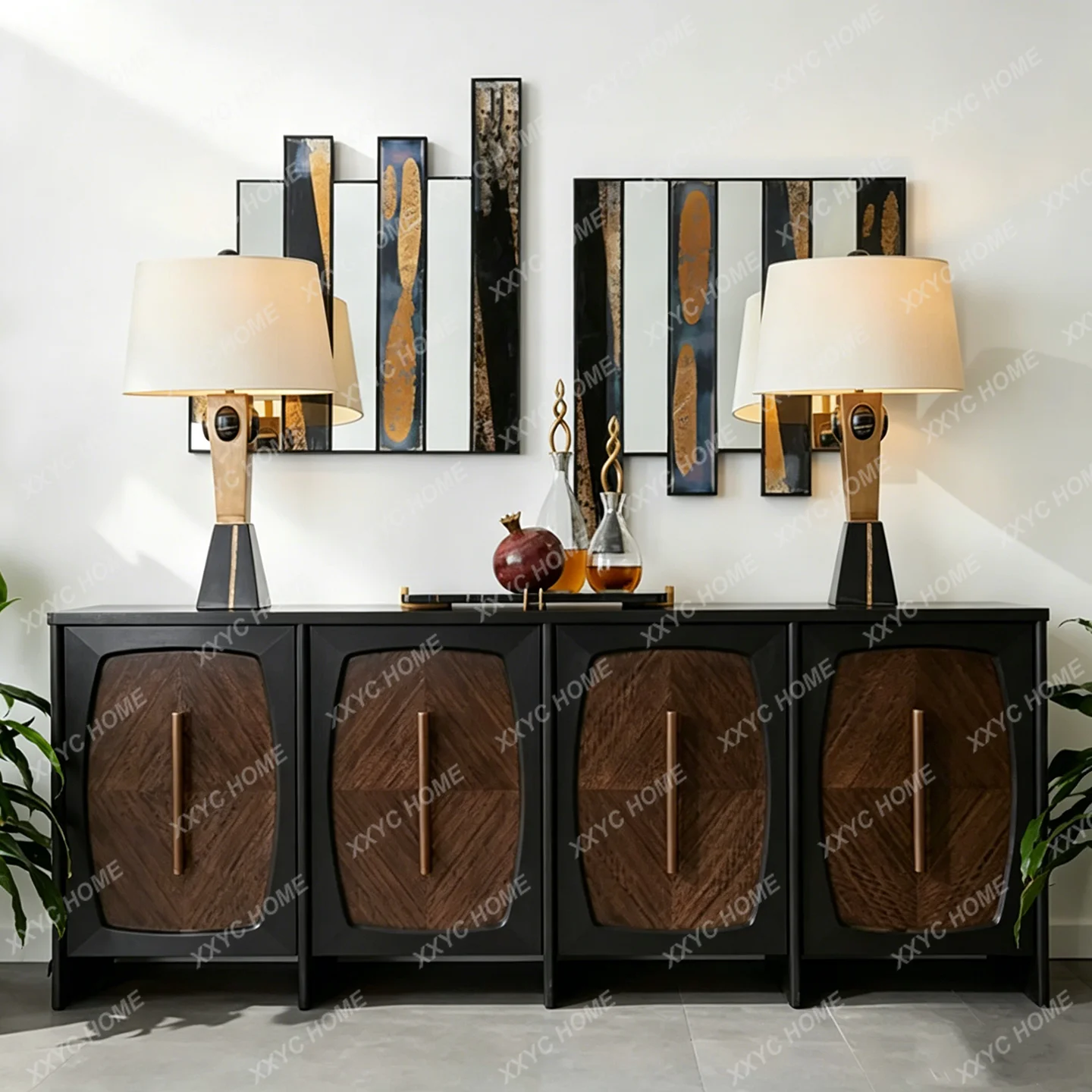 Medieval solid wood carved dining side cabinet, locker, living room simple TV cabinet, retro model room locker