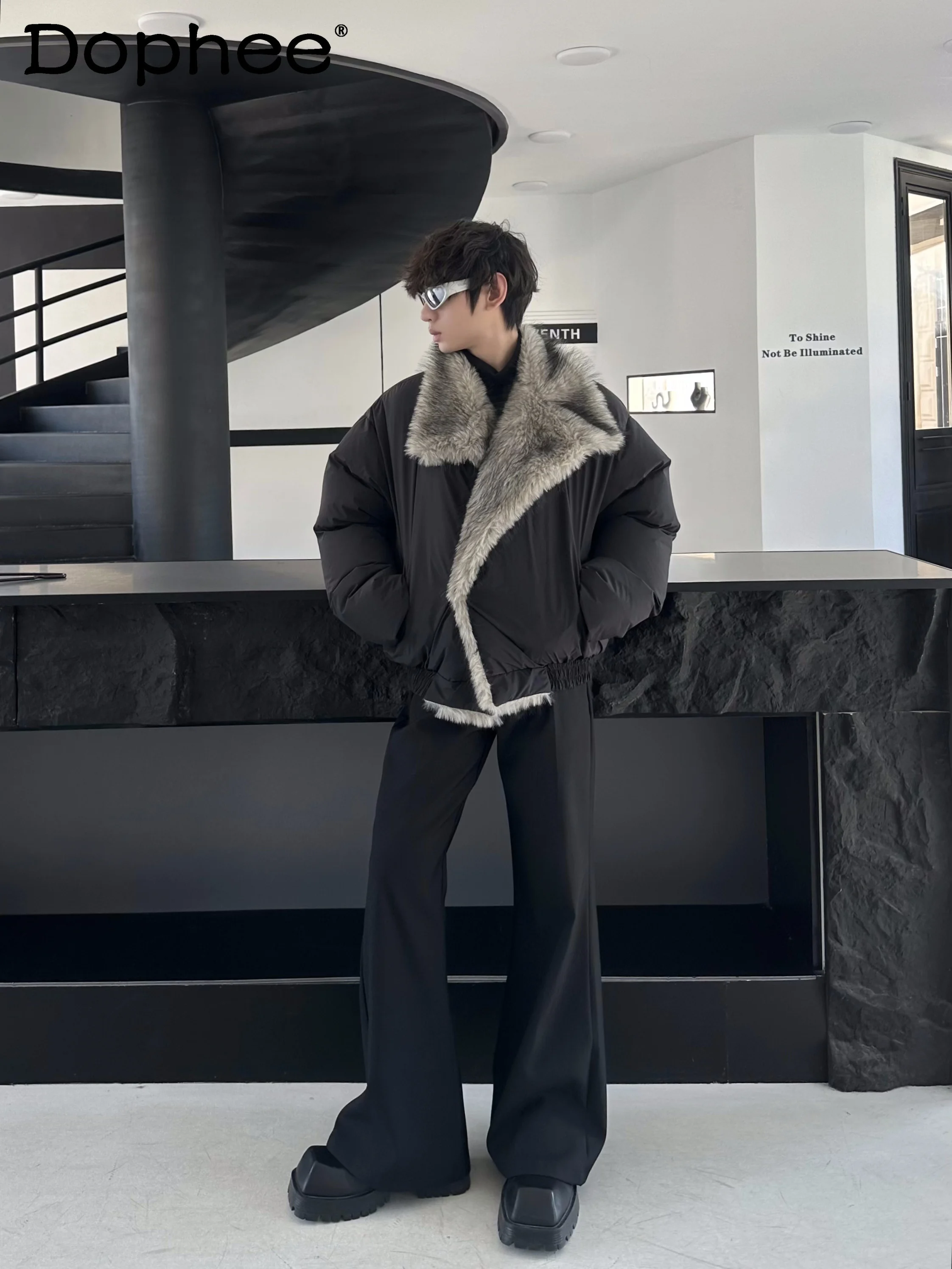 

2025 Winter Warm Design Thickened Cotton Jacket with Large Fur Collar Fashionable Trendy Men's High-end Loose Faux Mink Fur Coat