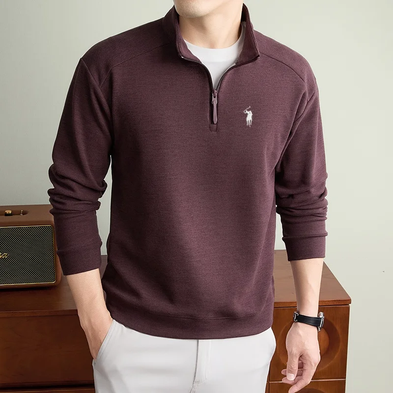 Luxury brand embroidered sweater men's designer new zipper half collar comfortable winter plush thick warm knit pullover sweater