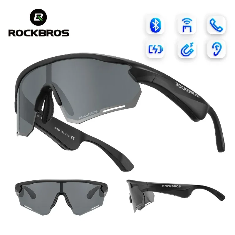 

ROCKBROS Polarized Glasses Wireless Bluetooth 5.2 Sunglasses Headset Telephone Driving MP3 Riding Cycling Eyewear UV400 Goggles