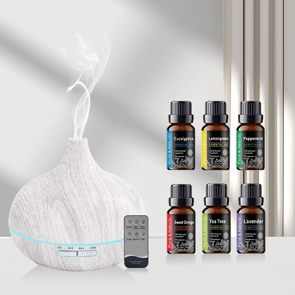 

For Home 6 in 1 Aromatherapy Machine 550ml Wood Design Ultrasonic Diffuser with Remote Night Light | Bedroom Air Freshener