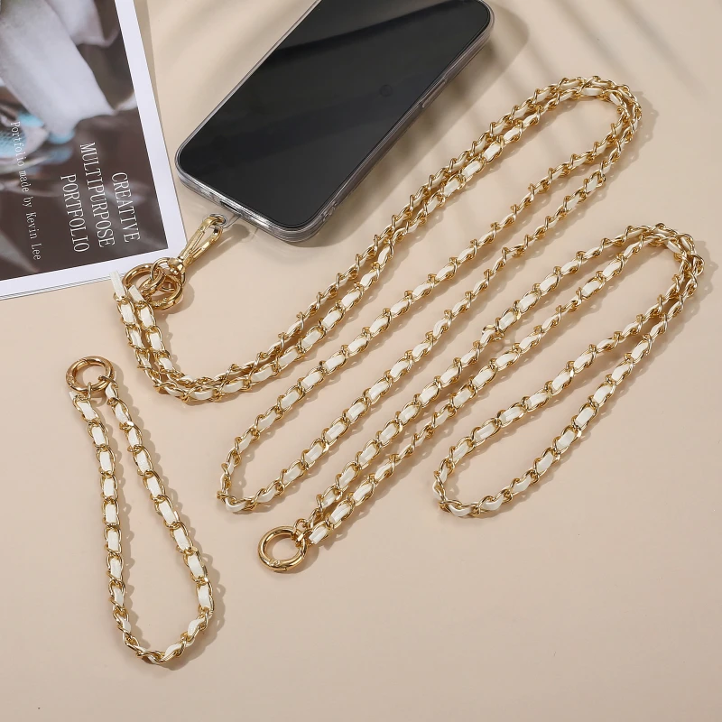 Moda anti-kayıp Metal deri cep telefon zinciri uzun kısa 4 stil cep telefonu kordon kadınlar alaşım yüzük telefon asılı kordon