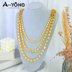 Luxury Arabic Wedding Long Necklace 50/100cm 24k Gold Plated Islamic Turkish Women Bridal Engagement Party Chic Jewelry