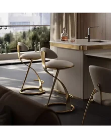 Luxury Italian Stainless Steel High Stool Internet Celebrity High-end  Island Hotel Leather Art Metal Bar Chair Back