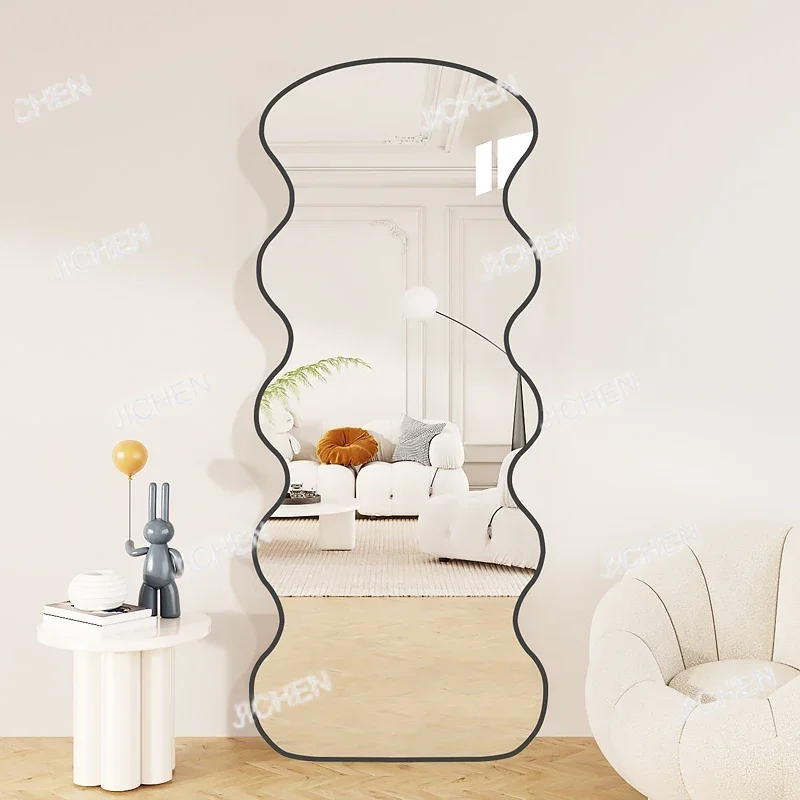 

JC Standing Long Mirror Wall Wavy Living Room Full Body Length Mirrors Design Irregular Espejos Cuerpo Entero Nordic Home Decor