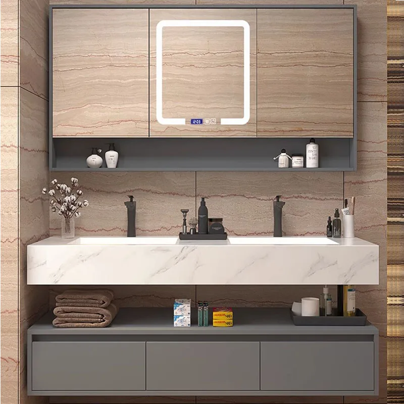 

Light Luxury Bathroom Cabinet Combined Rock Plate Integrated Basin Intelligent Washstand Schrank Washbasin Bathroom Washing