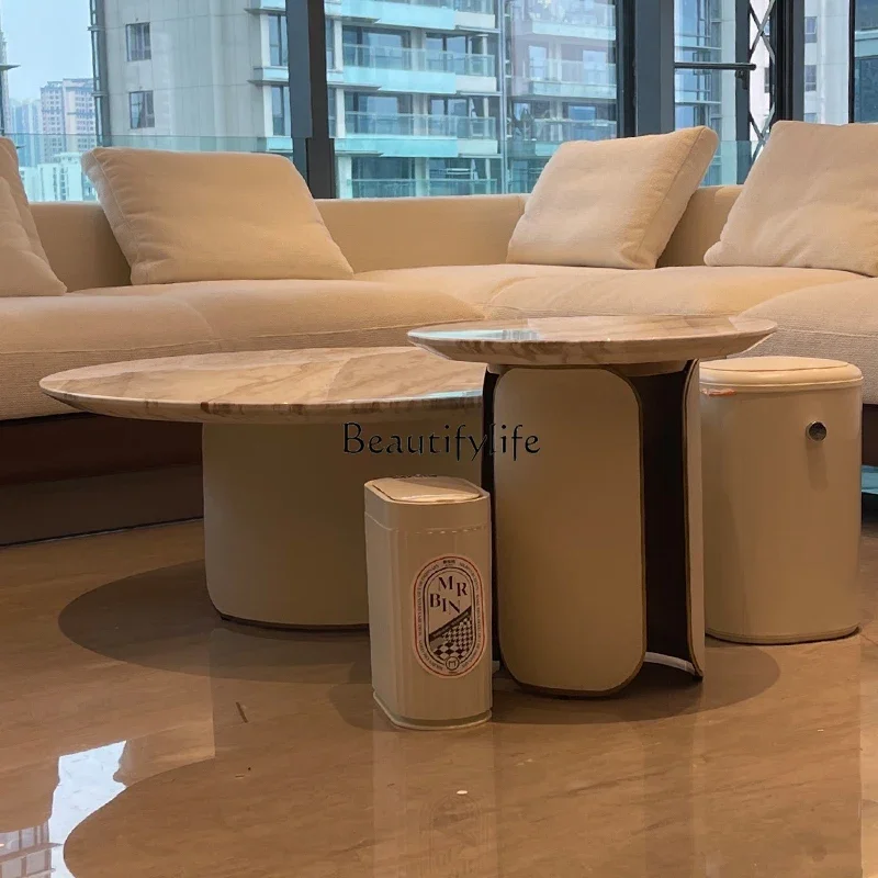 

5Natural jazz white marble round light luxury size coffee table large flat-floor villa