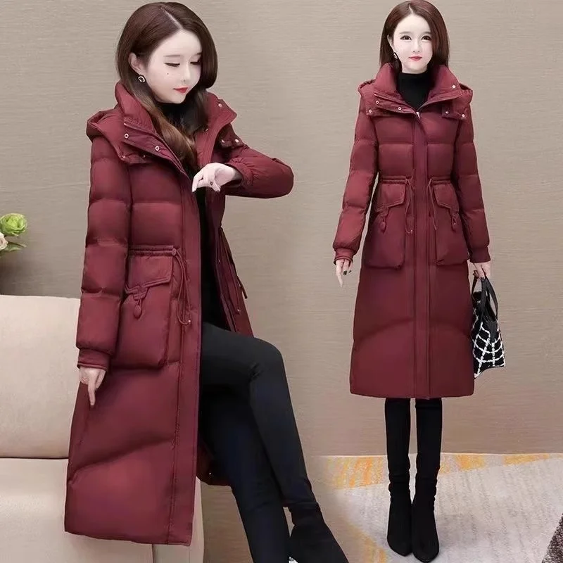 

High End Cotton Clothing For Women Long Style Padded Jacket 2025 Winter Fashionable Slim Fit Hooded Thick Outerwear w1121