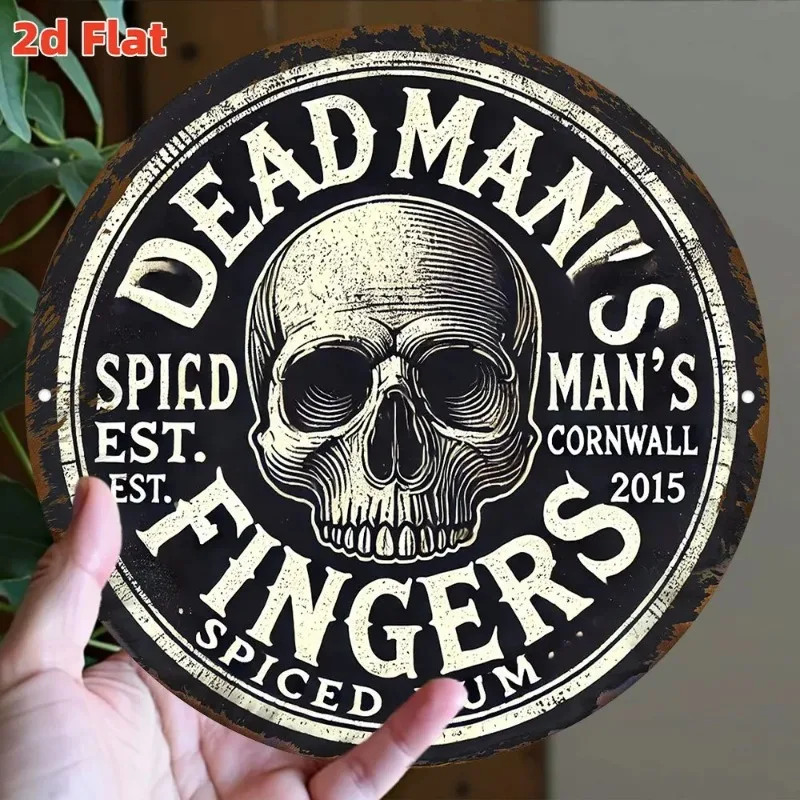 2D Flat Dead for Man's Spiced Rum Vintage Metal Wall Art - 19.81 cm Round Aluminum Bar Sign with Skull & Crossbones Des
