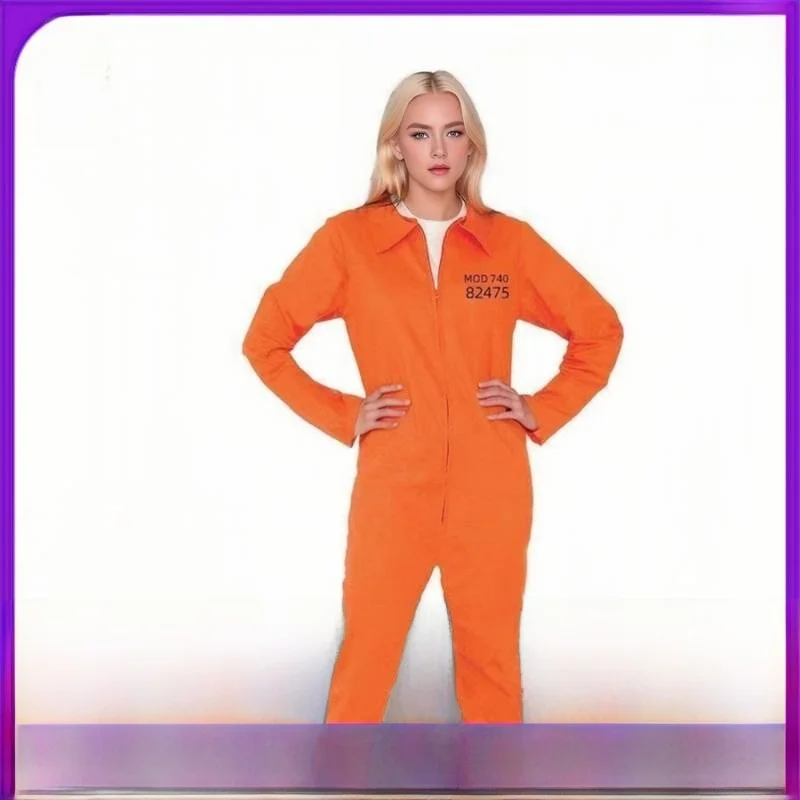 

Новинка 2020 года: Оранжевый костюм заключенного для мужчин, взрослый костюм для косплея на Хэллоуин, размер M, одежда заключенного, для сценических выступлений, традиционный китайский стиль.