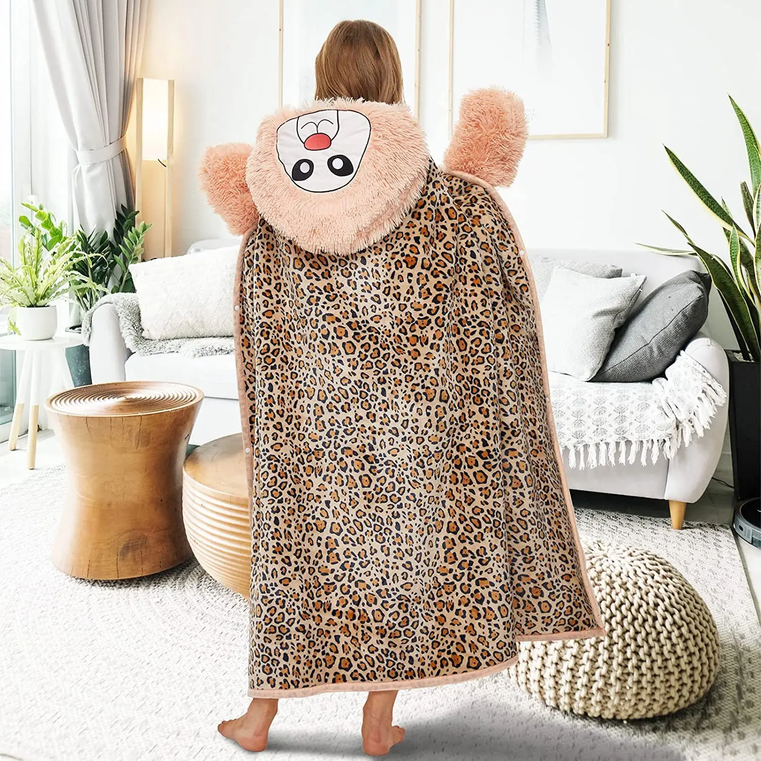 Wearable Blanket Cartoon Animal Warm Throws Hooded Cape Leopard Print Bedspread on The Bed Blanket Sofa Cover Bluey Role Play