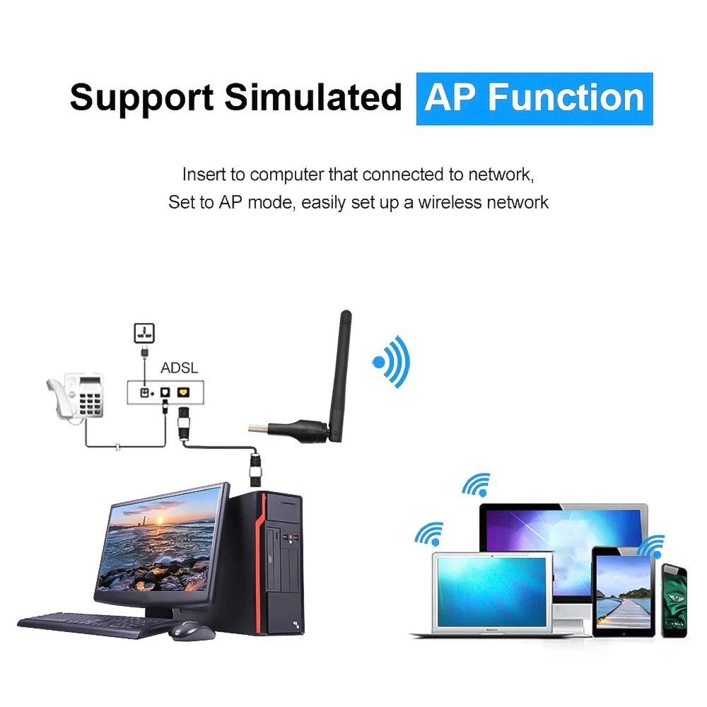 150M Wireless RT8188 Chip Card USB Small Network Adapter With Antenna Computer WIFI