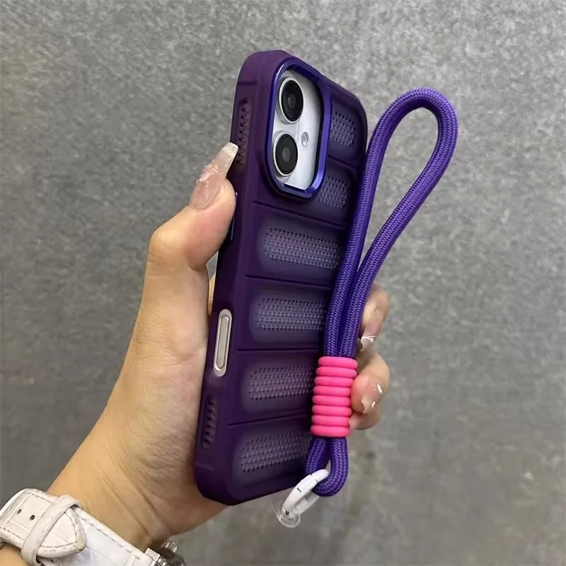 

Luxury With Lanyard heat dissipation phone case for iphone 16 15 14 13 12 11 pro max plus hard soft Game cooling cover case