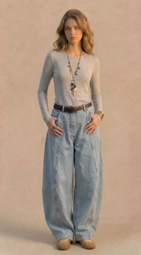 

American Style Fashion Washed Loose Wide Leg Knife Edge Jeans Women's New High Waist Loose Slimming Floor Length Lady Jeans