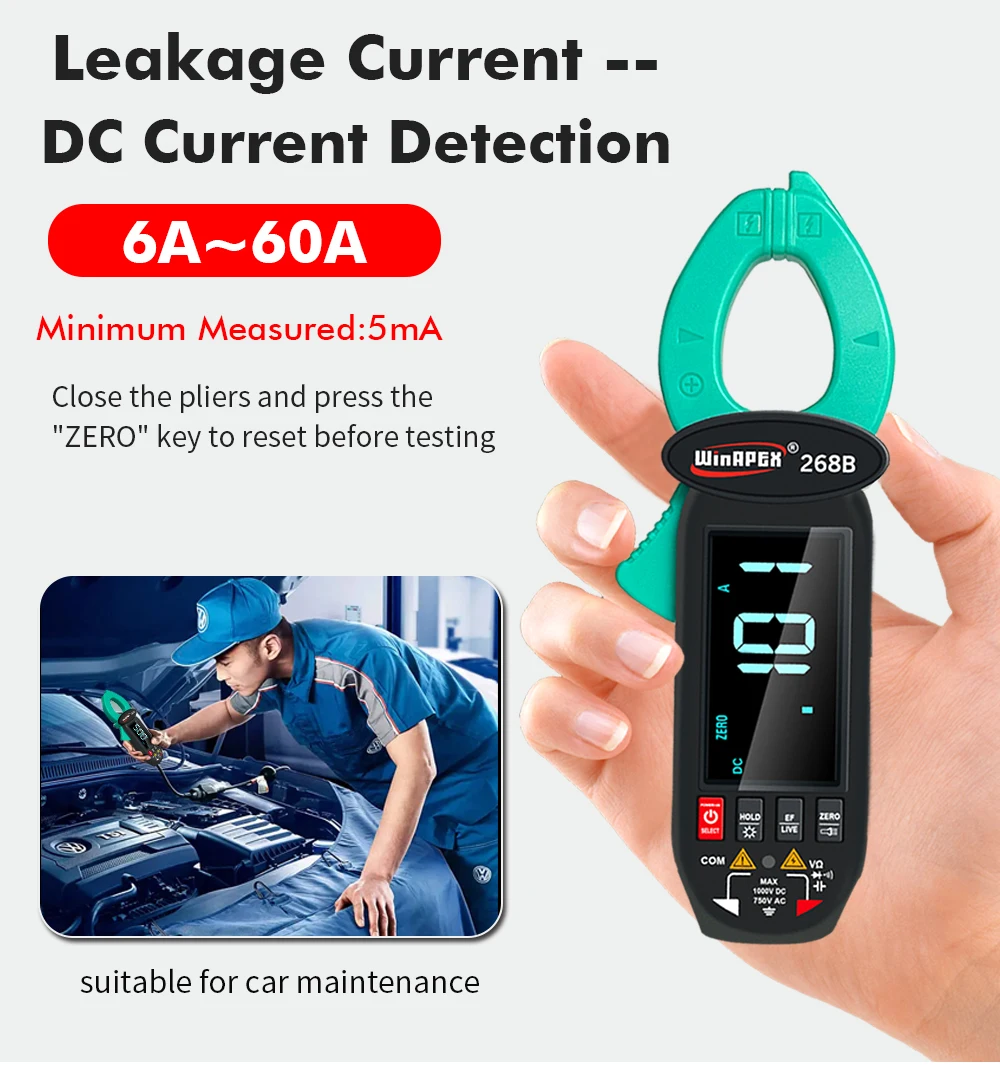 WINAPEX DC AC 0,1 mA Hochpräzises Zangenmessgerät True RMS Digitalmultimeter mit Stromleckerkennung von Haushaltsgeräten – Detail 3