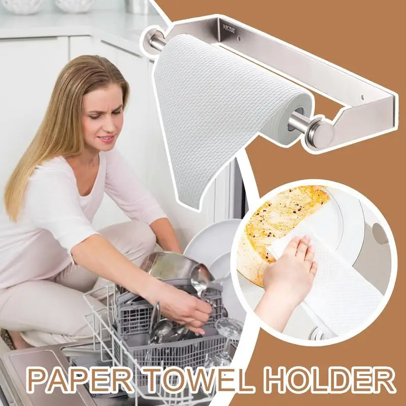 

Настенный держатель для бумажных полотенец, подставка для рулона, самоклеящаяся или сверление, вешалка для бумажных полотенец из нержавеющей стали под шкафом для кухни