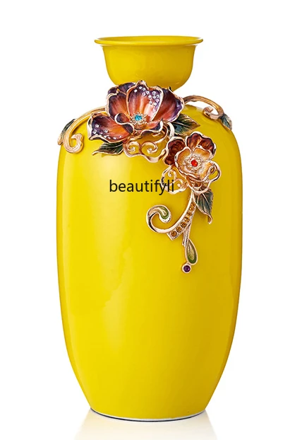 Enamel Craft Yellow Vase Creative Hallway Decoration Rich and Safe Home Ornament