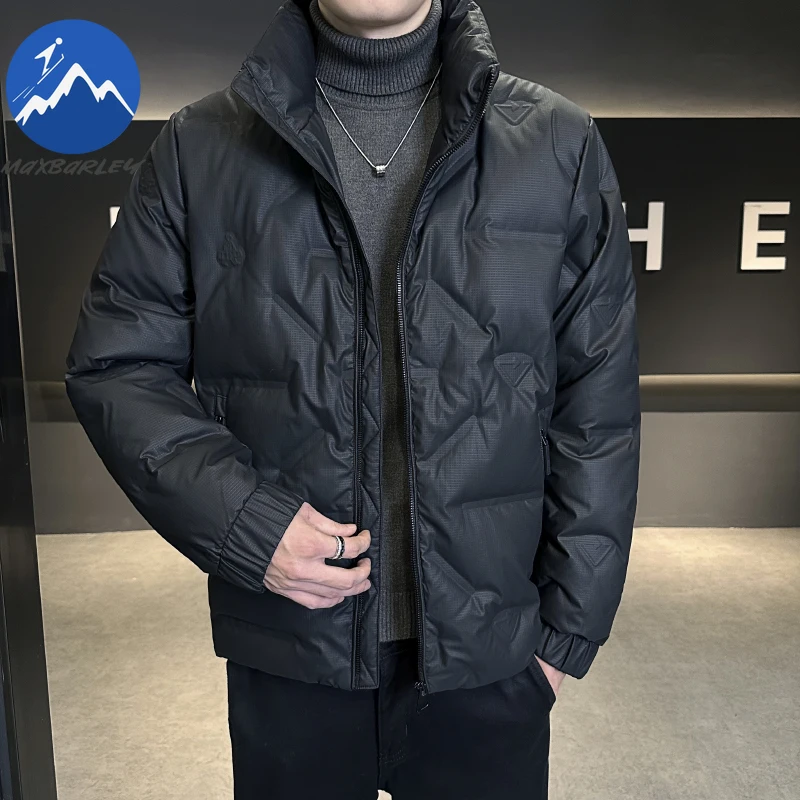 Maxbarley Men Down Jacket Fashion Stand Collar Business Casual Thickened Warm Parka Premium Work Windproof Autumn Winter Coat