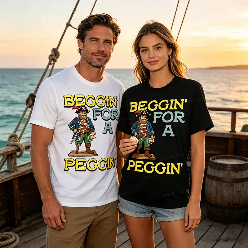 Pirat Beggin für A Peggin Lustiges Unangebrachtes T-Shirt für Männer und Frauen Y2k Humorvoller Sarkastischer Witz Spruch T-Shirt Streetwear Weiche Baumwolle – Detail 3