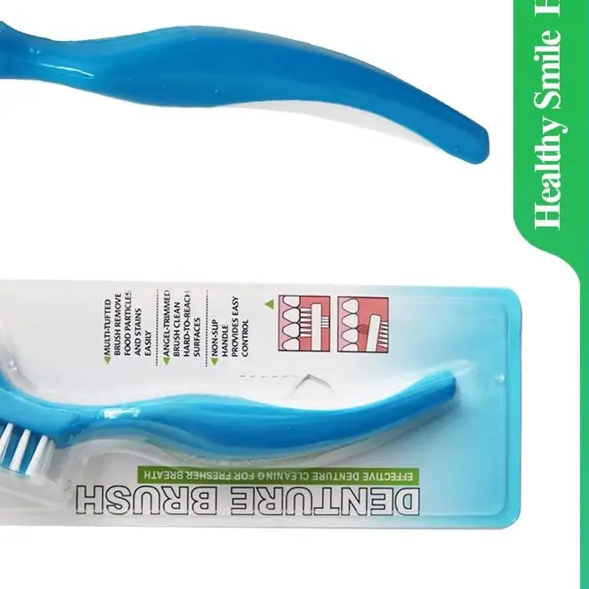 Oral Care Denture Brush - Double Headed (Multi-Tufted and Angle-Trimmed Head)