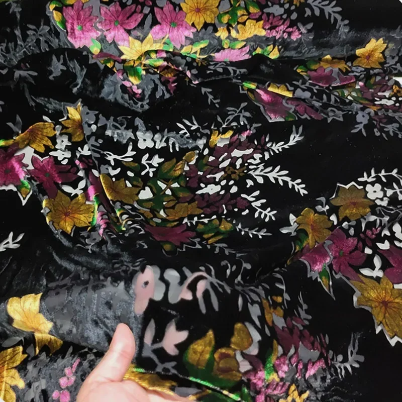 Floral Hollowed Velvet Dress Flocked DIY Rayon Burn-out Fabric 114cm Width Cheongsam Gown Material