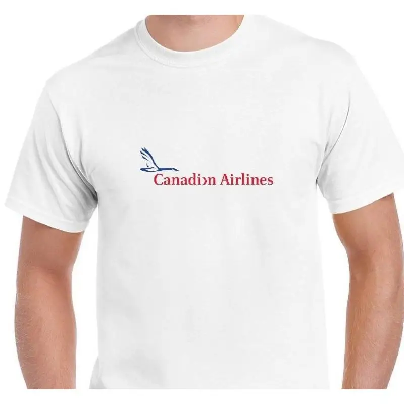 

Белая хлопковая футболка Canadian Airlines с красным синим логотипом Canada Aviation