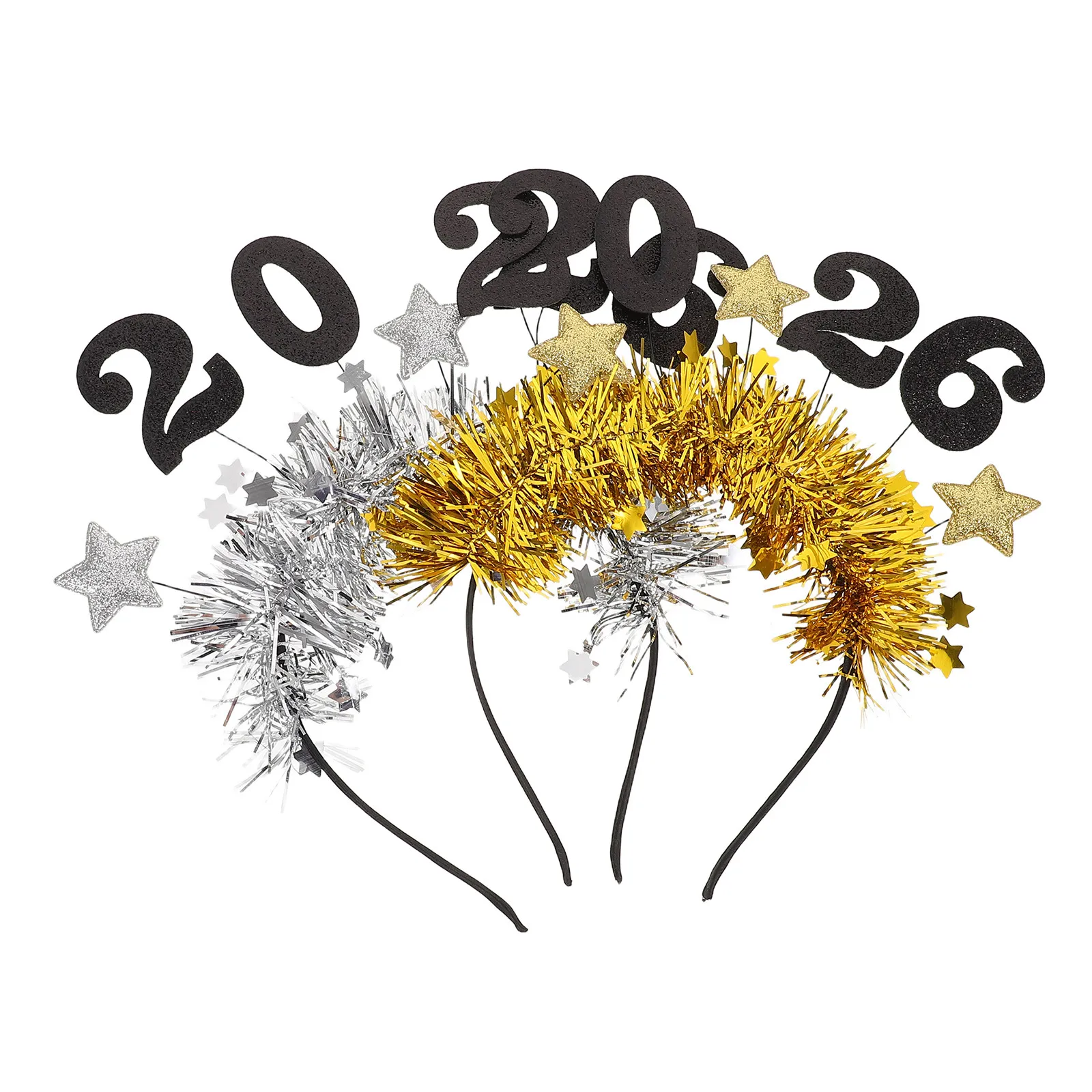 

2Pcs New Year Headbands Creative 2026 Star Tinsel Hairbands Holiday Party Hair Accessories Festive Happy New Year Decoration