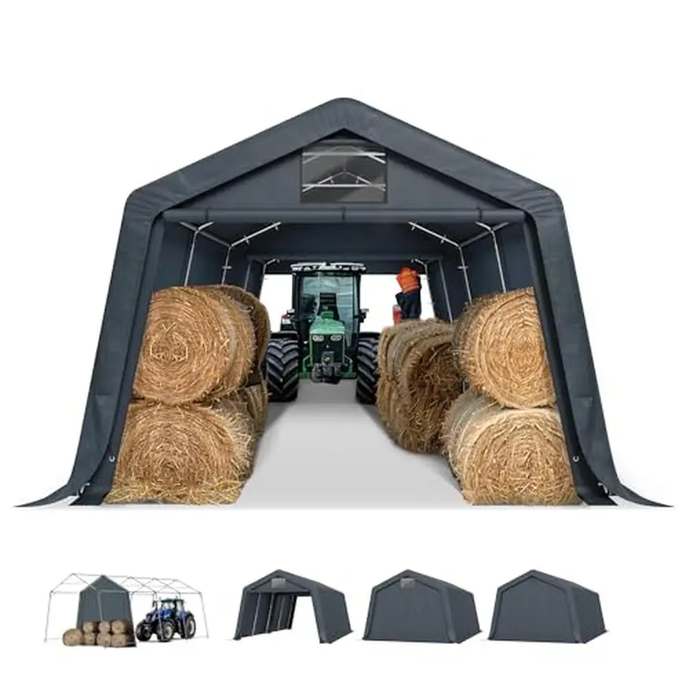 Outdoor Portable Storage Shelter Shed Garage 13'X22'X9.6' with Roll up Zipper Doors Vents Carport Motorcycle Waterproof UV Home