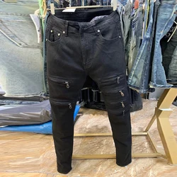 Pantalones vaqueros con cremallera para hombre, ropa de calle, Estilo Vintage, Hip Hop