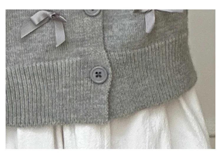Elegante Schulmädchen-Baumwollpullover in Grau mit Schleifen für Mädchen, Kinder-Strickwaren, Mode für den Herbst, Teenager-Baby-Strickkleidung – Detail 14