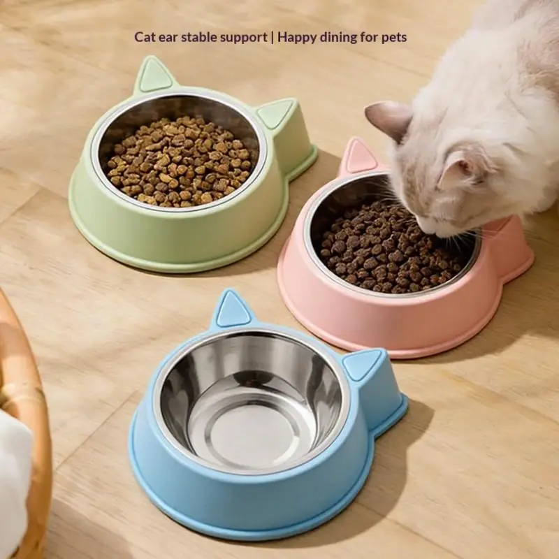~Cute Cat Ear Pet Bowl Removable Stainless Steel Liner Non Slip Base Pet Dogs Cats Feeders For Cats Small Dogs Daily Use