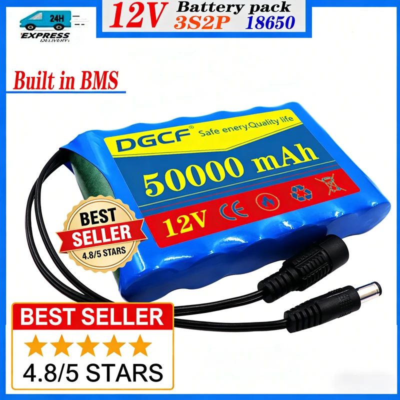 

New 3S2P Protection Plate12V 50Ah Battery Pack 12V 5000mAh 18650 Lithium ion DC 12.6V Super Rechargeable Battery + Charger