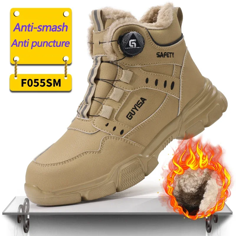 

Winter Steel Toe Work Boots men Safety Shoes with rotating button Construction Indestructible Shoes Puncture Proof Work Shoes