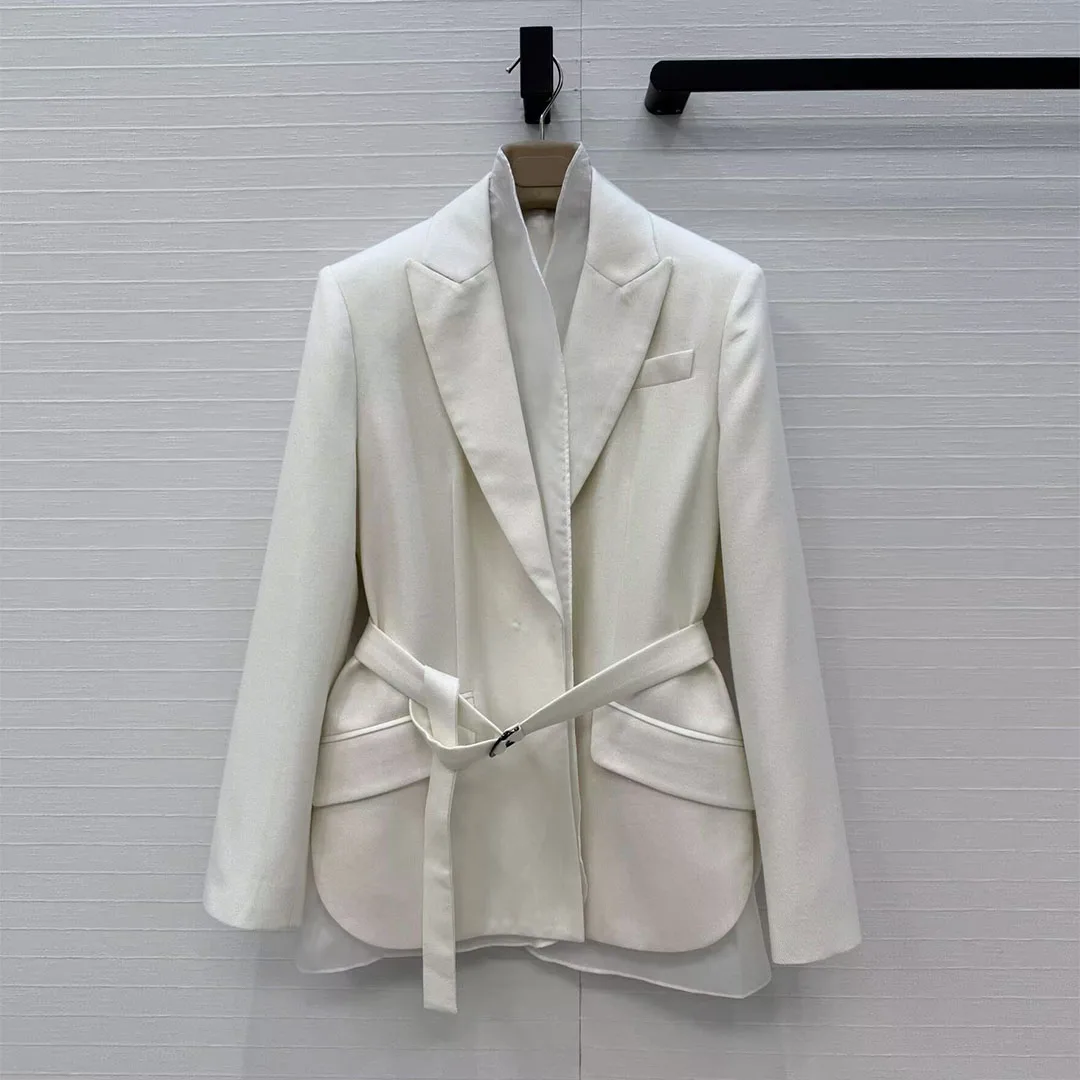 

Luxury Old Money Style Lurex Office Blazer Women Gauze Lining Notched Slim Belt Wool Blends Twill Chic Suit Coat 2026 New Spring