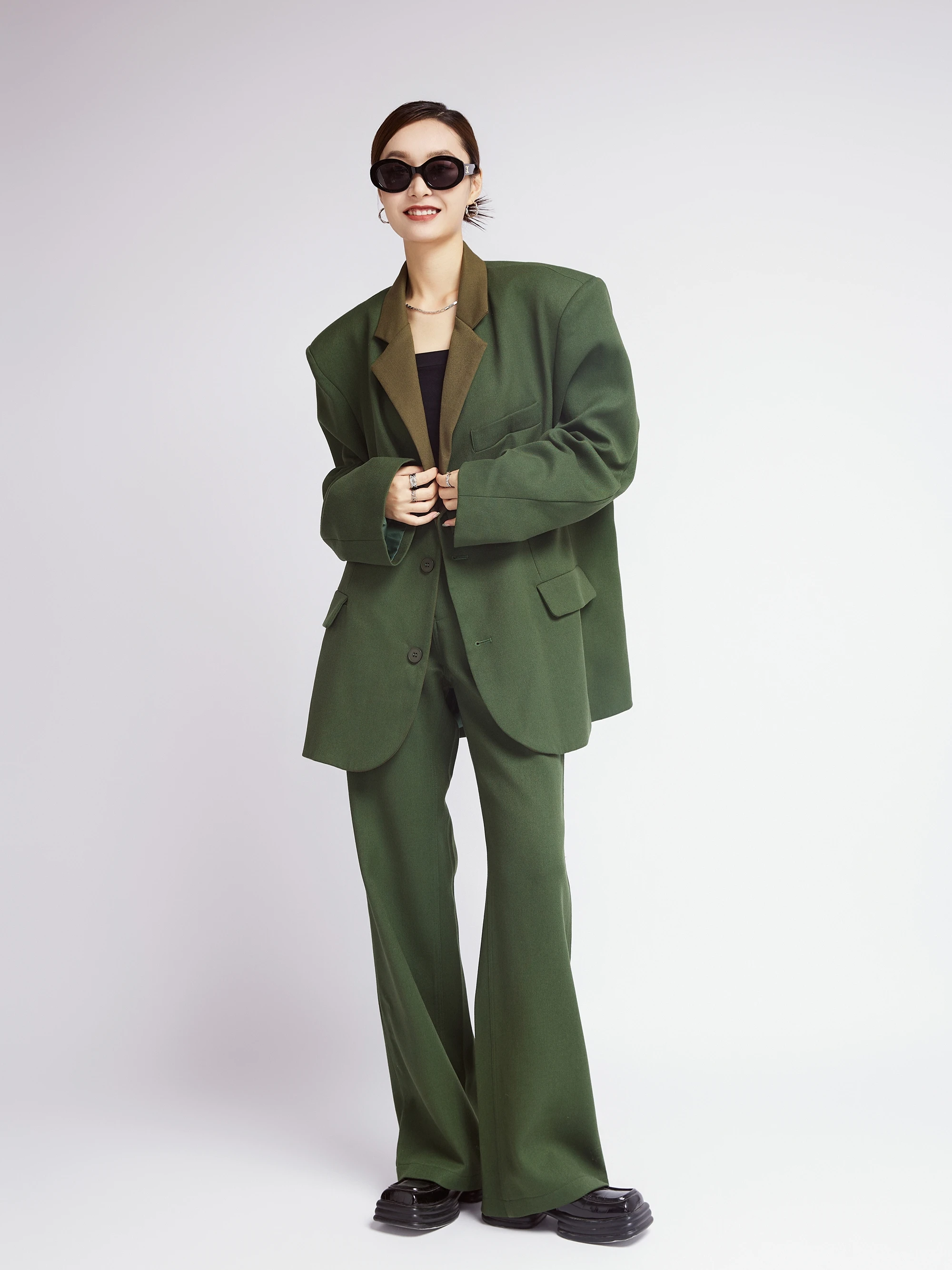 

een Wide Leg Pants Suit Women's Faion High Street Hong Kong Sle Splicing Set Polyester Material Autumn New Arrival