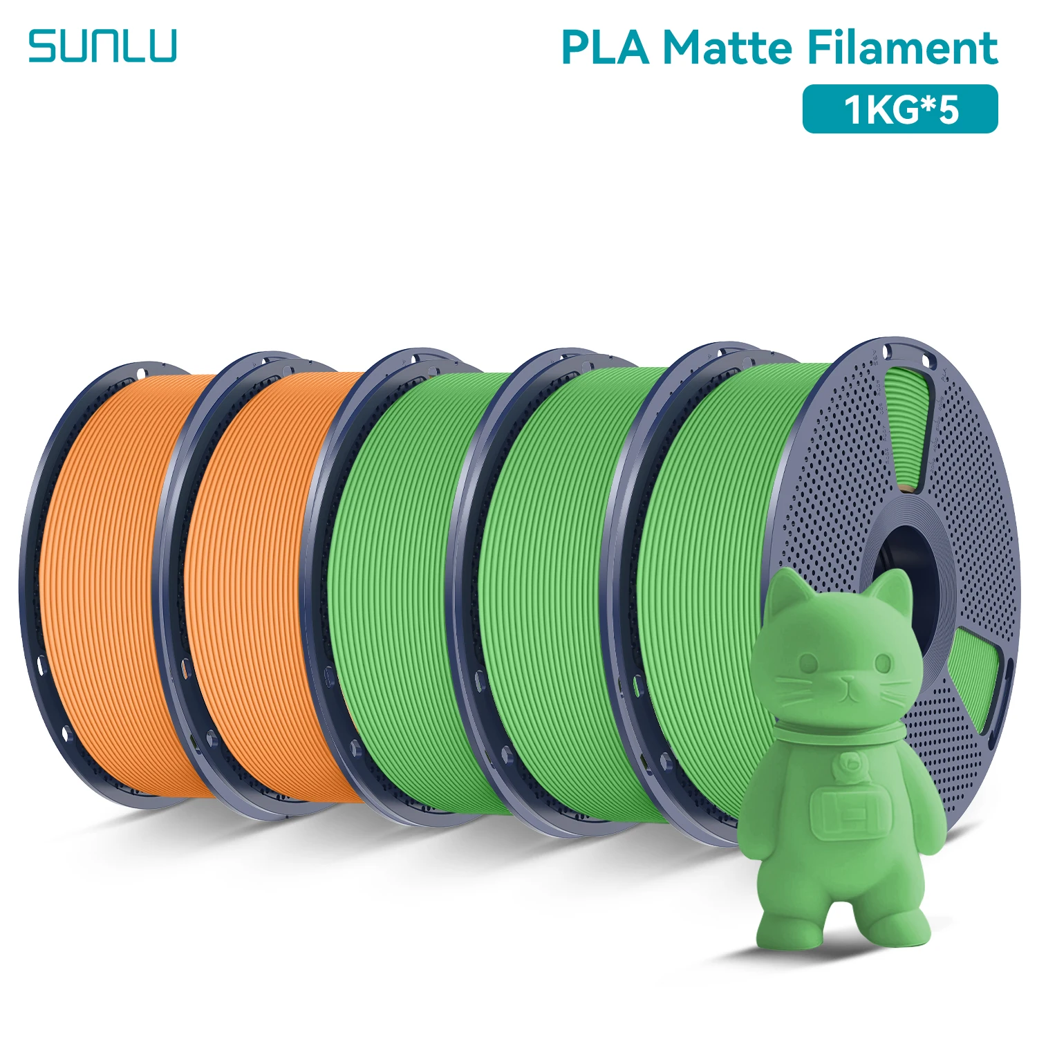 SUNLU 5 Rollen PLA-Mattfilament, 1,75 mm, 1 kg Spule (2,2 lbs), glattes, mattes Finish, ordentlich gewickeltes Filament, passend für die meisten FDM-Drucker