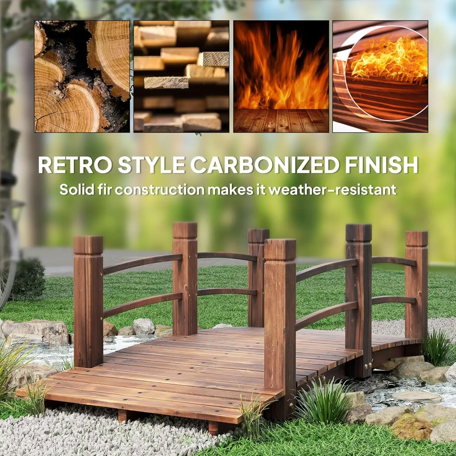 

[Free Shipping!]Fir Wood Garden Bridge Arc Walkway with Side Railings for Backyards, Gardens, and Streams, Stained Wood, 60" x 2