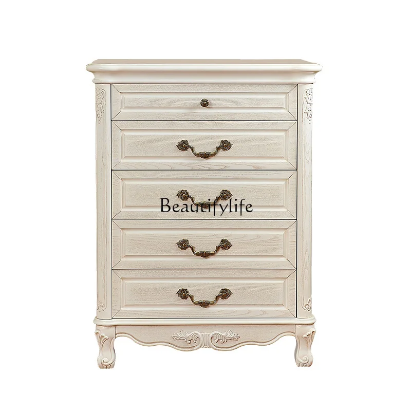 Solid wood chest of drawers, white pastoral furniture, elegant, antique white