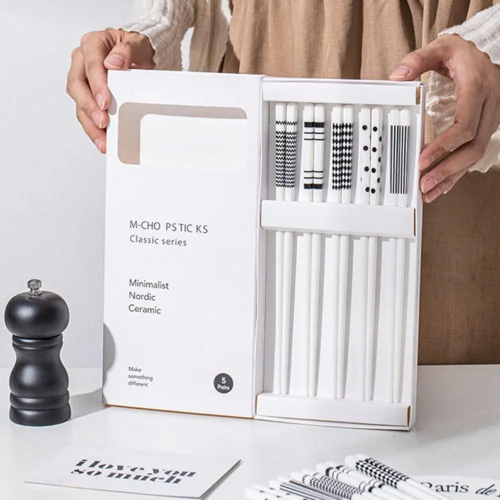 

5 Pair Geometric Patterns Ins Style Ceramic Chopsticks Anti-scalding Simple Sushi Chopsticks Mould Resistant Chinese Chopsticks